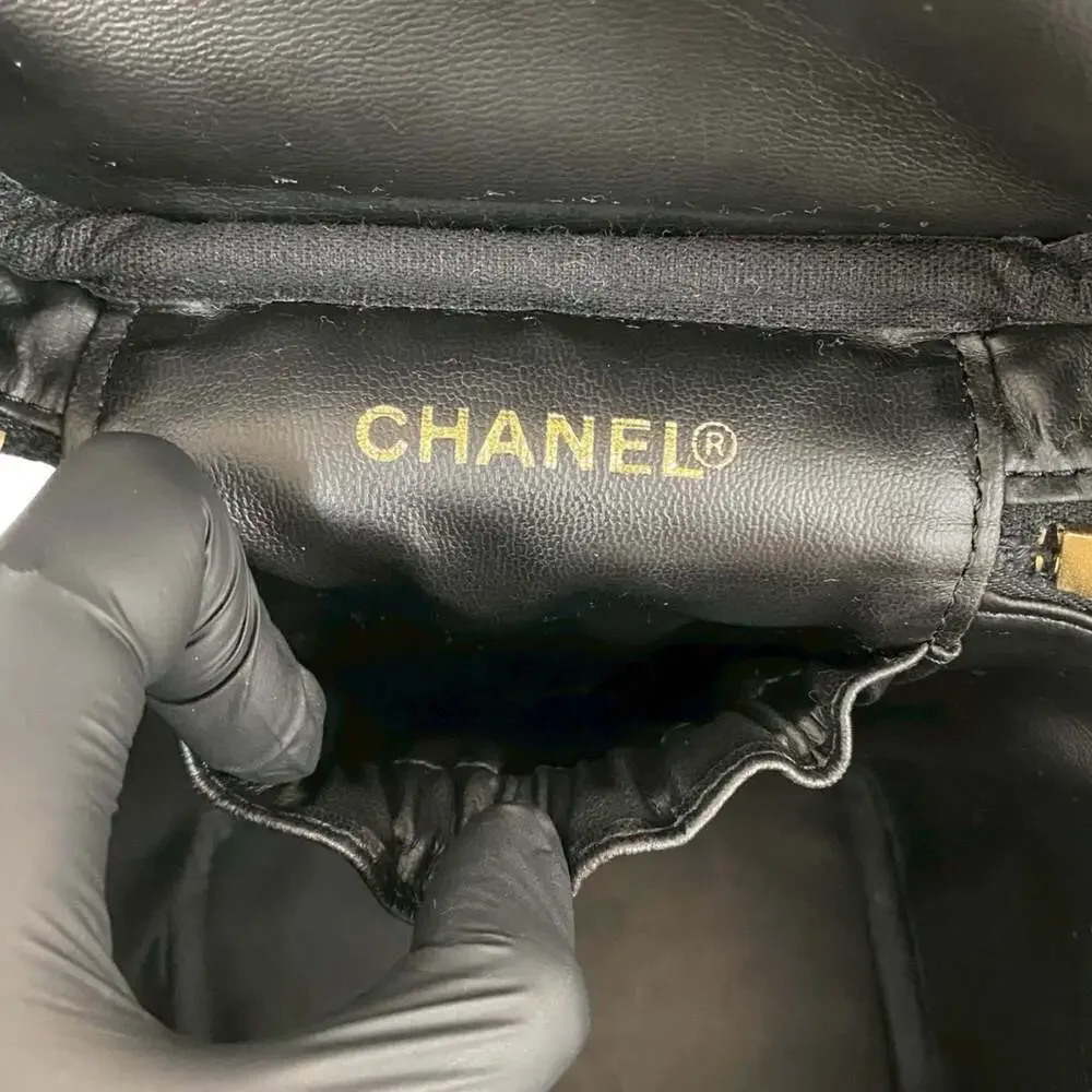 CHANEL Black Caviar Leather Logo Vanity Bag